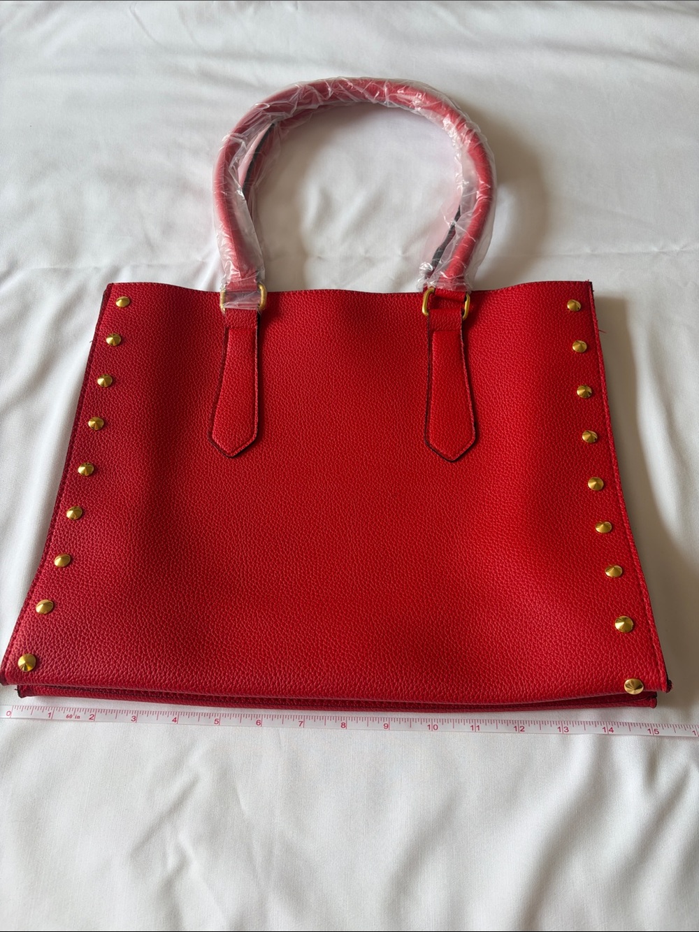 Red Stud-Accent Tote Bag - Women's Handbag